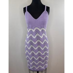 H&M Purple White Bodycon Dress Crochet Fine-Knit V-Neck Cross Back Strap Large L